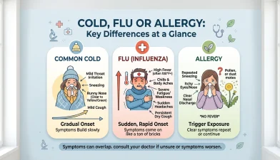 Cold, flu and allergy symptoms comparison infographic